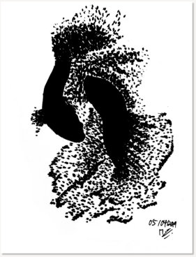 Tan Meng Jun. Breaking free from order. Ink on paper.