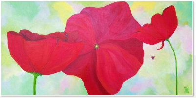 Michelle Yong. Popping Reds. Acrylic on canvas.