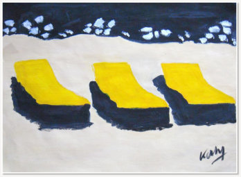 Kelly VS. Three Deck Chairs. Acrylic on canvas.