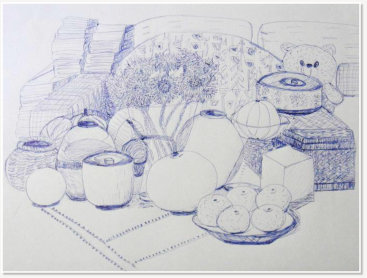Jiwon Han. Still Life. Ink on paper.