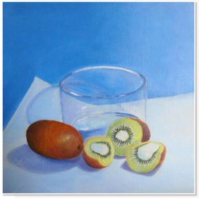 Lina. Glass and Kiwi Fruit. Acrylic on canvas.