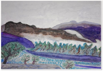 R Mohananda. Peaceful Land. Watercolour on paper.